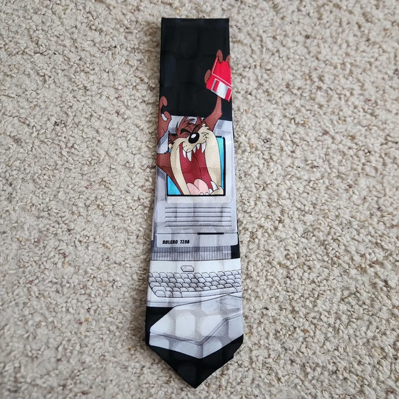 Vintage Looney Tunes Tazmanian Devil TAZ Computer Silk Tie - Picture 1 of 4